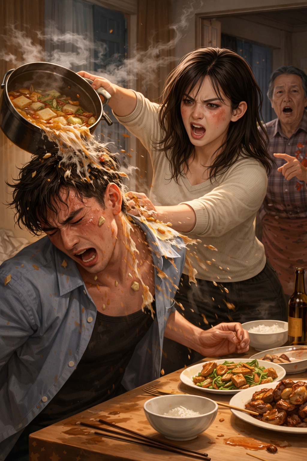 Bị Tát Trước Mặt Cả Nhà, Tôi Hất Thẳng Nồi Canh Lên Đầu Chồng